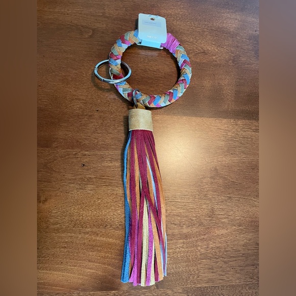 Keychain. Multi Color Leather Key Ring Bracelet With Tassels. NWT - Picture 6 of 6